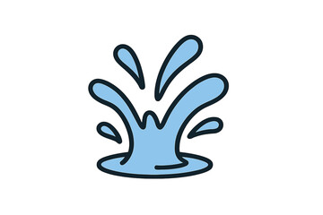 Stylized blue water splash icon featuring a dark outline