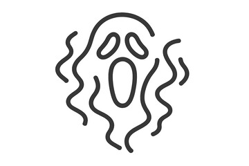 Minimalist outline icon of a screaming ghost face with flowing edges