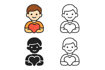 Smiling boy holding heart symbol in four distinct graphic styles