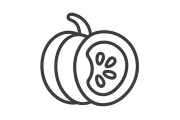 Outline icon of a pumpkin half slice showing seeds and stem detail