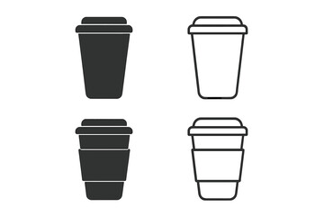 Four disposable coffee cup icons in solid and outline styles