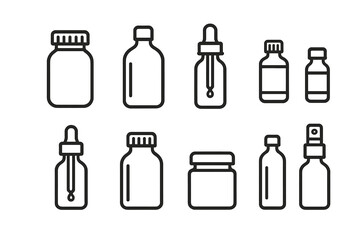 Fototapeta premium Outline icons set of cosmetic and medicine packaging containers