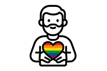 Obraz premium Bearded man holding rainbow pride heart symbol