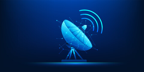 Satellite Dish Signal Transmission Background, Space Communication Technology, Global Data Reception and Reflection System, Futuristic Satellite Network Concept for Internet, Broadcasting