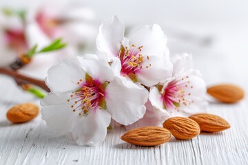Almond Blossoms Celebrating Tu Bishvat Amidst White Setting