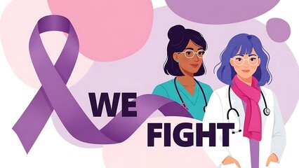 Purple ribbon with delicate white flowers representing pancreatic cancer awareness and hope