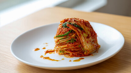 Fresh and Spicy Traditional Korean Kimchi Served on a Simple White Plate for Authentic Korean Cuisine
