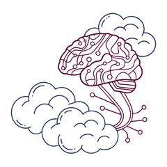 ai brain in cloud on white background
