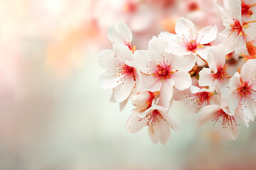 vivid spring blossoms in soft close-up composition with smooth blurred central area providing space for elegant text placement