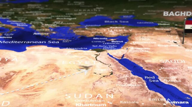 Flight From Accra GHANA to Baghdad IRAQ with flag pins