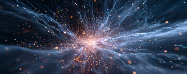 Fototapeta premium Cosmic explosion with glowing particles and swirling energy creating dynamic and vibrant space scene full of motion and light