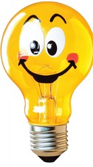 Cheerful Yellow Light Bulb with Smiling Cartoon Face.