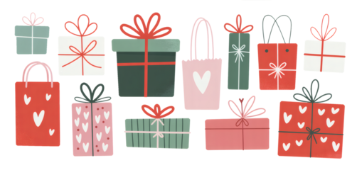 Valentine Gift Boxes, Romantic Hand Drawn Love Presents Set