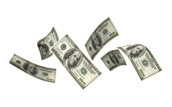 Flying US Dollar Bills Isolated on  transparent Background, Falling Money Cash Concept