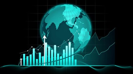 2026 Global Finance and Economic Growth Animation, Digital animation of a globe with financial charts and graphs - Powered by Adobe