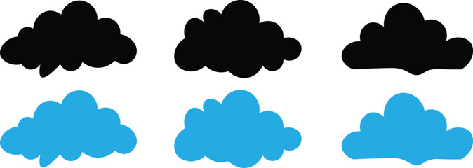 Cloud icons set : cloud icons in outline and solid blue styles. Cloud shapes collection. Line, glyph and filled outline colorful version, abstract cloud outline and filled vector sign
