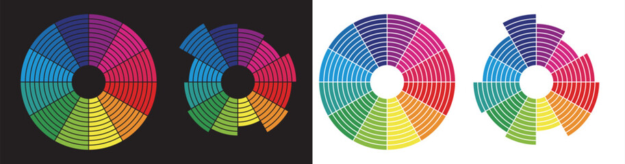 Fototapeta premium Circular colorful sound audio equalizer bars visualization (black, white background)