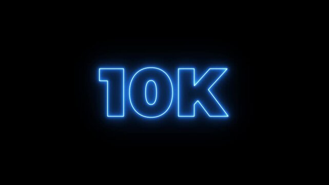 10k animation neon text effect video motion on black background. 10k Followers Celebration text animation