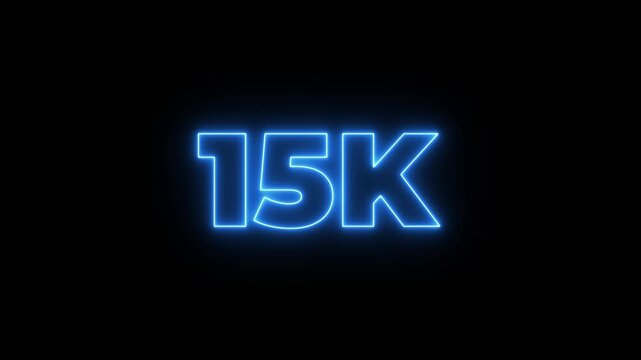 Glowing neon pink and blue color 15k number text icon animation followers or subscribers and like comment letter celebration on black background