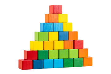 Colorful wooden blocks stacked in a pyramid shape, perfect for representing growth, education, and childhood development in marketing materials.