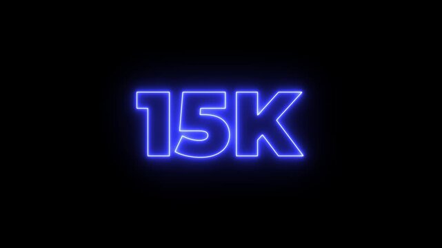 Glowing neon pink and blue color 15k number text icon animation followers or subscribers and like comment letter celebration on black background