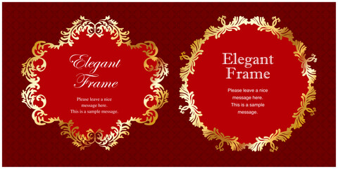  高級感のある赤と金のエレガントな装飾フレームデザイン
