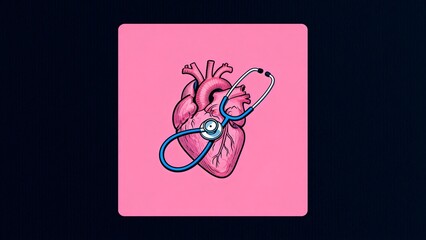 Illustration of a human heart with stethoscope