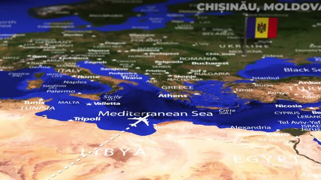 Flight From Accra GHANA to Chisinau MOLDOVA with flag pins