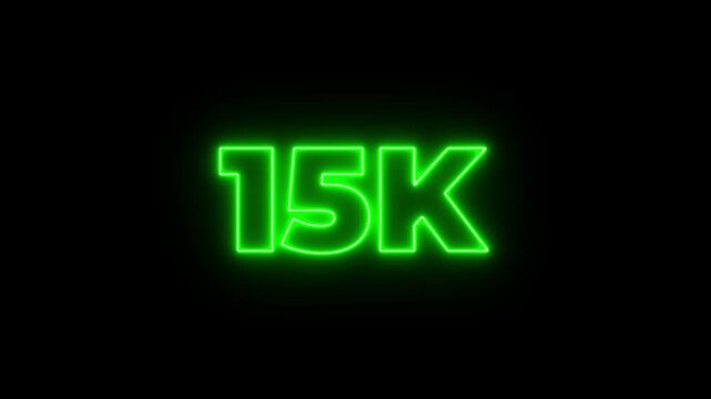 Glowing neon pink and blue color 15k number text icon animation followers or subscribers and like comment letter celebration on black background