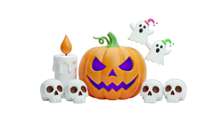 Halloween Decorations: Pumpkin, Skulls, Ghosts, and Candle