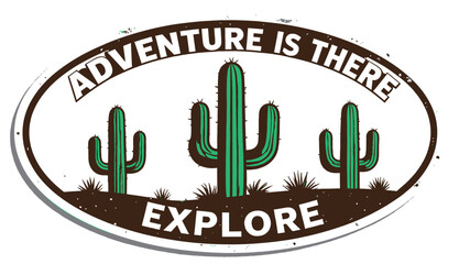 Retro desert exploration emblem with iconic saguaro cacti, inspiring adventure and discovery in the natural landscape