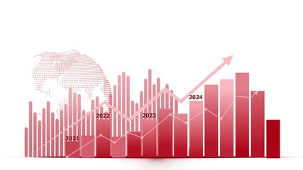 Colorful Bar Chart 2021 to 2026 with Upward Trend and World Map, 2021-2026 Business Graph Chart Animation on White Background - Powered by Adobe