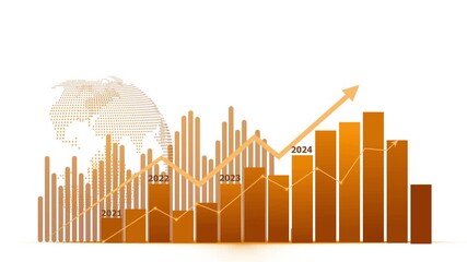Colorful Bar Chart 2021 to 2026 with Upward Trend and World Map, 2021-2026 Business Graph Chart Animation on White Background - Powered by Adobe