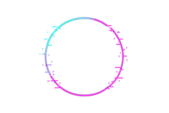 Abstract glowing circle frame with glitch effect and sparkles