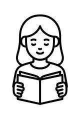 Young person with long hair reading an open book icon