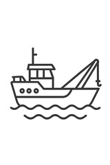 Obraz premium Outline icon of commercial fishing boat moving across water surface