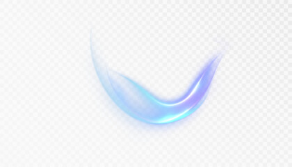 Glowing blue-purple wave with smooth gradient and fluid motion, creating a luminous, futuristic design element for technology and energy concepts on transparent background