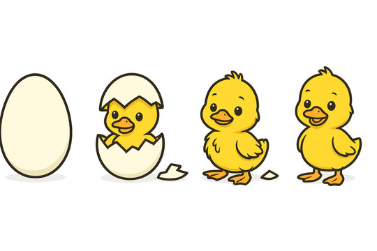 Adorable baby chick hatching from egg life cycle stages