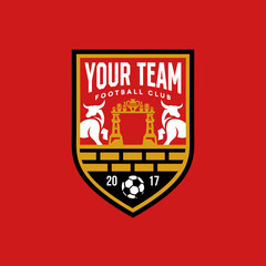 A sleek soccer design featuring a buffalo and clay gate, representing power and cultural identity.