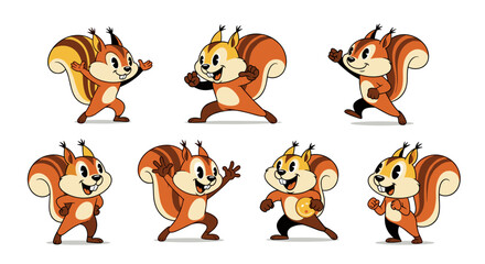 Obraz premium Cute Cartoon Squirrels Poses Collection.