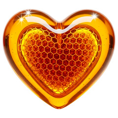 Shiny honeycomb heart shaped object isolated on a transparent background with sparkles