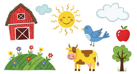 Obraz premium Cute Farm Animal Scene for Kids