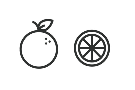 Simple outline icons of whole orange fruit and citrus slice