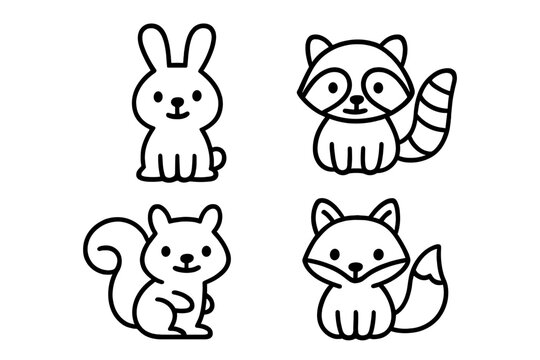 Charming woodland creature icons in simple black outline style