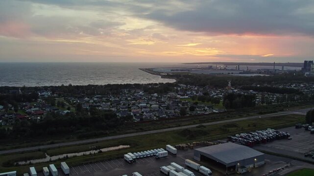 Evening view over Ostra Stranden, Halmstad, calm and serene coast at sunset