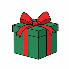 A beautifully wrapped green gift box with a red ribbon.
