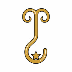 Golden S-Hook with Star Decoration Isolated on White Background.