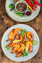 Seafood feast, roasted langoustines.