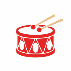 Vibrant Red Toy Drum with Drumsticks Musical Instrument.
