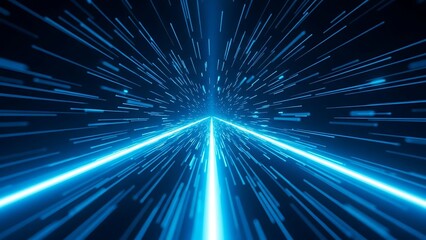 Abstract digital tunnel blue light trails and speed lines for technology concepts